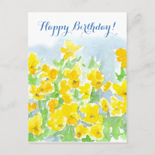 Happy Birthday Yellow Pansy Flowers Johnny Jump Up Briefkaart