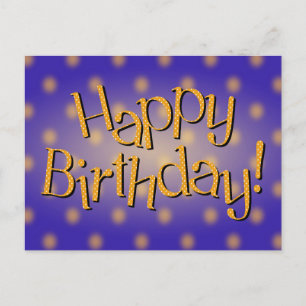 Happy Birthday Yellow Polka Dot Text Blue Bkgrd Briefkaart