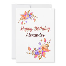 Happy Birthday Yellow Purple Flowers Waterverf