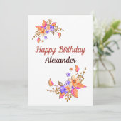 Happy Birthday Yellow Purple Flowers Waterverf Kaart (Staand voorkant)