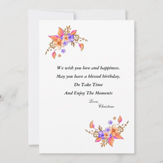 Happy Birthday Yellow Purple Flowers Waterverf Kaart (Achterkant)