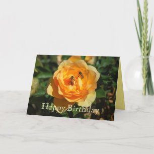 Happy Birthday Yellow Rose met Honeybees Kaart