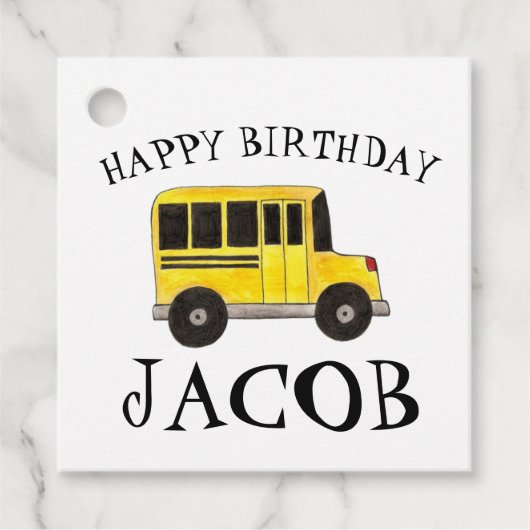 Happy Birthday Yellow School Bus Classroom-behande Bedankjes Labels (Voorkant)