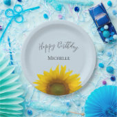 Happy Birthday Yellow Sunflower Elegant Papieren Bordje (Feest)