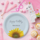 Happy Birthday Yellow Sunflower Elegant Papieren Bordje (Feest)