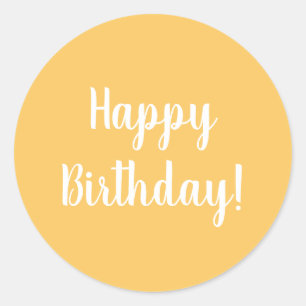 Happy Birthday Yellow White Typografie Ronde Sticker