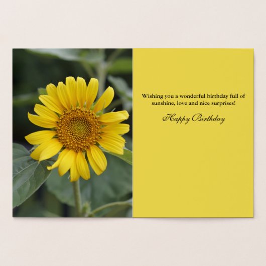 Happy Birthday Yellow Zonnebloem Zilverfolie Kaart (Binnen)