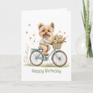 Happy Birthday Yorkie Hond Fietsen Voorjaarsbloeme Kaart