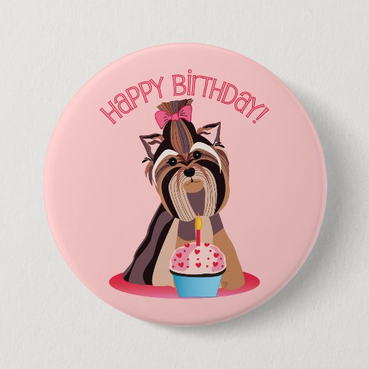 Happy Birthday Yorkie Ronde Button 7,6 Cm (Voorkant)