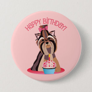 Happy Birthday Yorkie Ronde Button 7,6 Cm