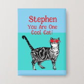 Happy Birthday You Cool Tabby Cat Mannen man Button (Voorkant)