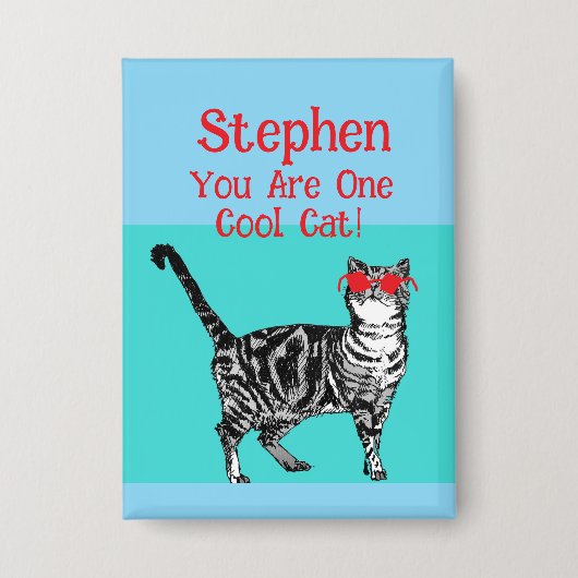 Happy Birthday You Cool Tabby Cat Mannen man Button (Voorkant)