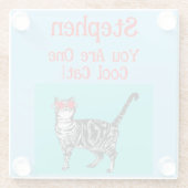 Happy Birthday You Cool Tabby Cat Mannen man Glazen Onderzetter (Achterkant)