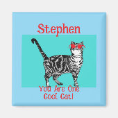 Happy Birthday You Cool Tabby Cat Mannen man Magneet (Voorkant)