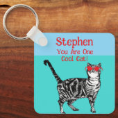 Happy Birthday You Cool Tabby Cat Mannen man Sleutelhanger (Voorkant)
