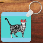 Happy Birthday You Cool Tabby Cat Mannen man Sleutelhanger (Achterkant)