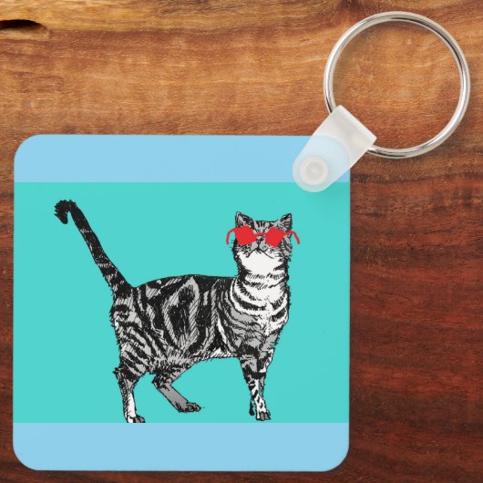 Happy Birthday You Cool Tabby Cat Mannen man Sleutelhanger (Achterkant)