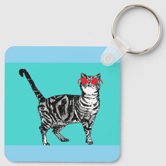 Happy Birthday You Cool Tabby Cat Mannen man Sleutelhanger (Achterkant)