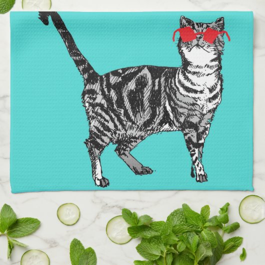 Happy Birthday You Cool Tabby Cat Mannen man Theedoek (Gevouwen)