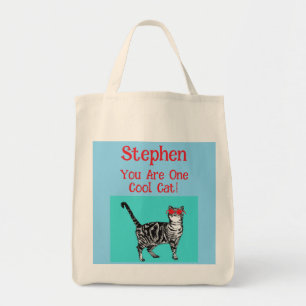 Happy Birthday You Cool Tabby Cat Mannen man Tote Bag