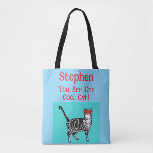 Happy Birthday You Cool Tabby Cat Mannen man Tote Bag