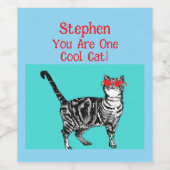 Happy Birthday You Cool Tabby Cat Mannen man Wijn Etiket (Enkel label)