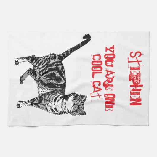 Happy Birthday You Cool Tabby Cat Theedoek (Horizontaal)