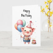 Happy Birthday You Feest Dierentaart Ballonnen Kaart (Gele Bloem)