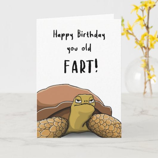Happy Birthday You Old Fart - Hilarische schildpad Kaart (Gele Bloem)