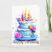 Happy Birthday Yummy Party Cake Kaart (Voorkant)