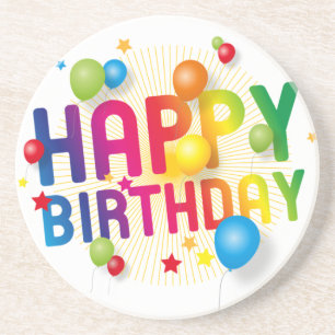 Happy Birthday Zandsteen Onderzetter