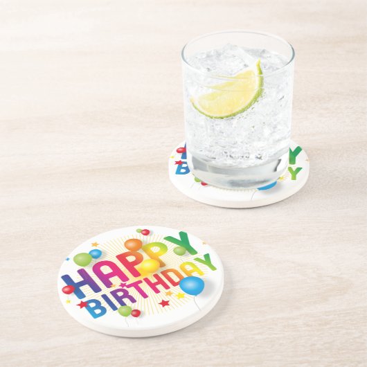 Happy Birthday Zandsteen Onderzetter (Zijkant)