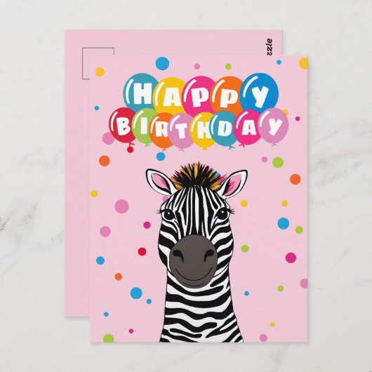 Happy Birthday Zebra Briefkaart (Voorkant / Achterkant)