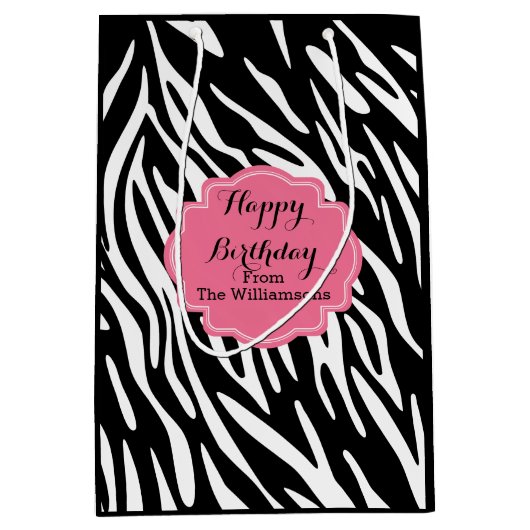 Happy Birthday Zebra Print Gift Bag Medium Cadeauzakje (Voorkant)