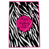 Happy Birthday Zebra Print Hot Pink Gift Bag Medium Cadeauzakje (Voorkant)