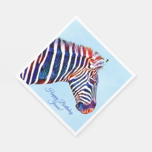Happy Birthday Zebra Print Personalized Napkins Servet (Hoek)