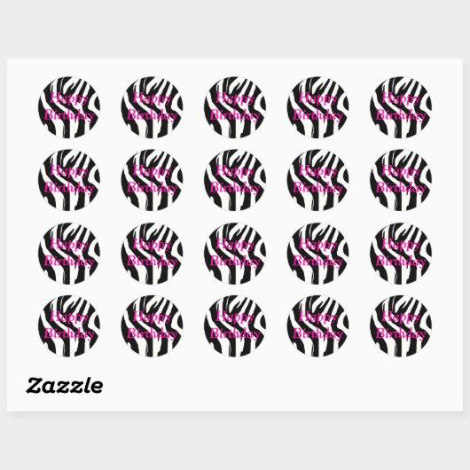 Happy Birthday Zebra Ronde Stickers (Vel)