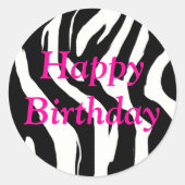Happy Birthday Zebra Ronde Stickers (Voorkant)
