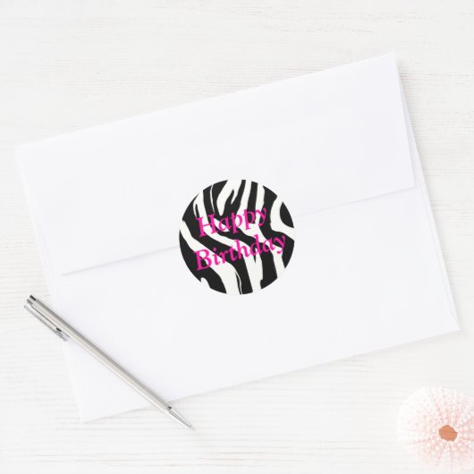 Happy Birthday Zebra Ronde Stickers (Envelop)