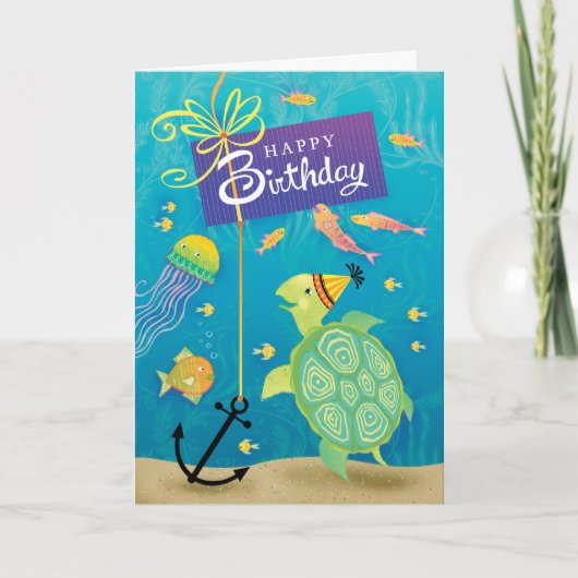 Happy Birthday Zee Turtle Cadeau Anchor Verre weg Kaart (Voorkant)