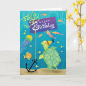 Happy Birthday Zee Turtle Cadeau Anchor Verre weg Kaart (Gele Bloem)