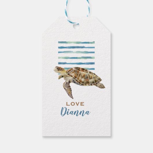 Happy Birthday, Zee Turtle Seashore Gift Labels Cadeaulabel (Achterkant)
