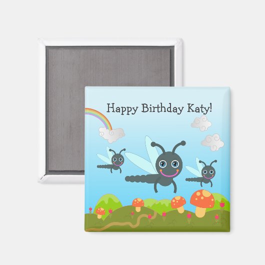 Happy Birthday zegt dat de libellen Magneet (Voorkant / Achterkant)