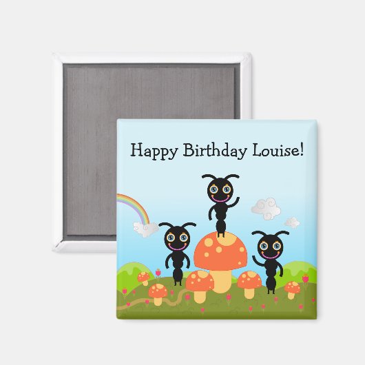 Happy Birthday zegt dat de mieren Magneet (Voorkant / Achterkant)