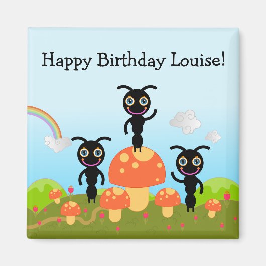 Happy Birthday zegt dat de mieren Magneet (Voorkant)