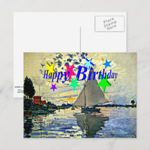 Happy Birthday, zeilboot bij le Petit Gennevillier Briefkaart