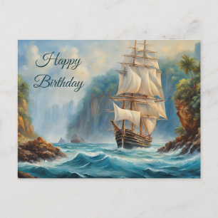 Happy Birthday  Zeilschip in de buurt van Island Briefkaart