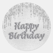 Happy Birthday zilveren glitter druppelt metaal Ronde Sticker (Voorkant)