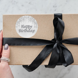 Happy Birthday zilveren glitter druppelt metaal Ronde Sticker