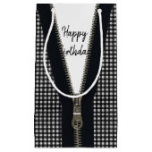Happy Birthday Zipper op Gingham Klein Cadeauzakje (Voorkant)